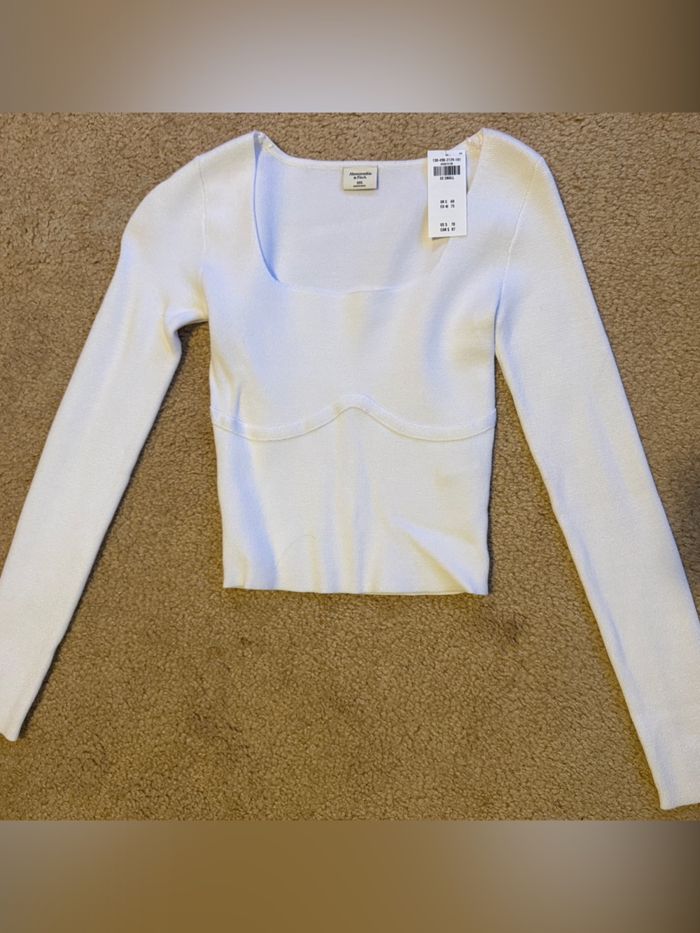 Abercrombie & Fitch White Long-Sleeve Square Neck Top